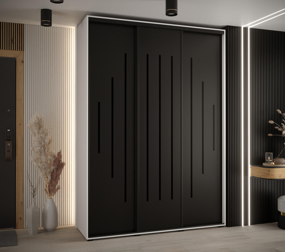 SCHWEBETÜRENSCHRANK 235,2/180/60 3-türig - Schwarz/Weiß, Holz/Metall (180/235/60cm) - Abiks Möbel