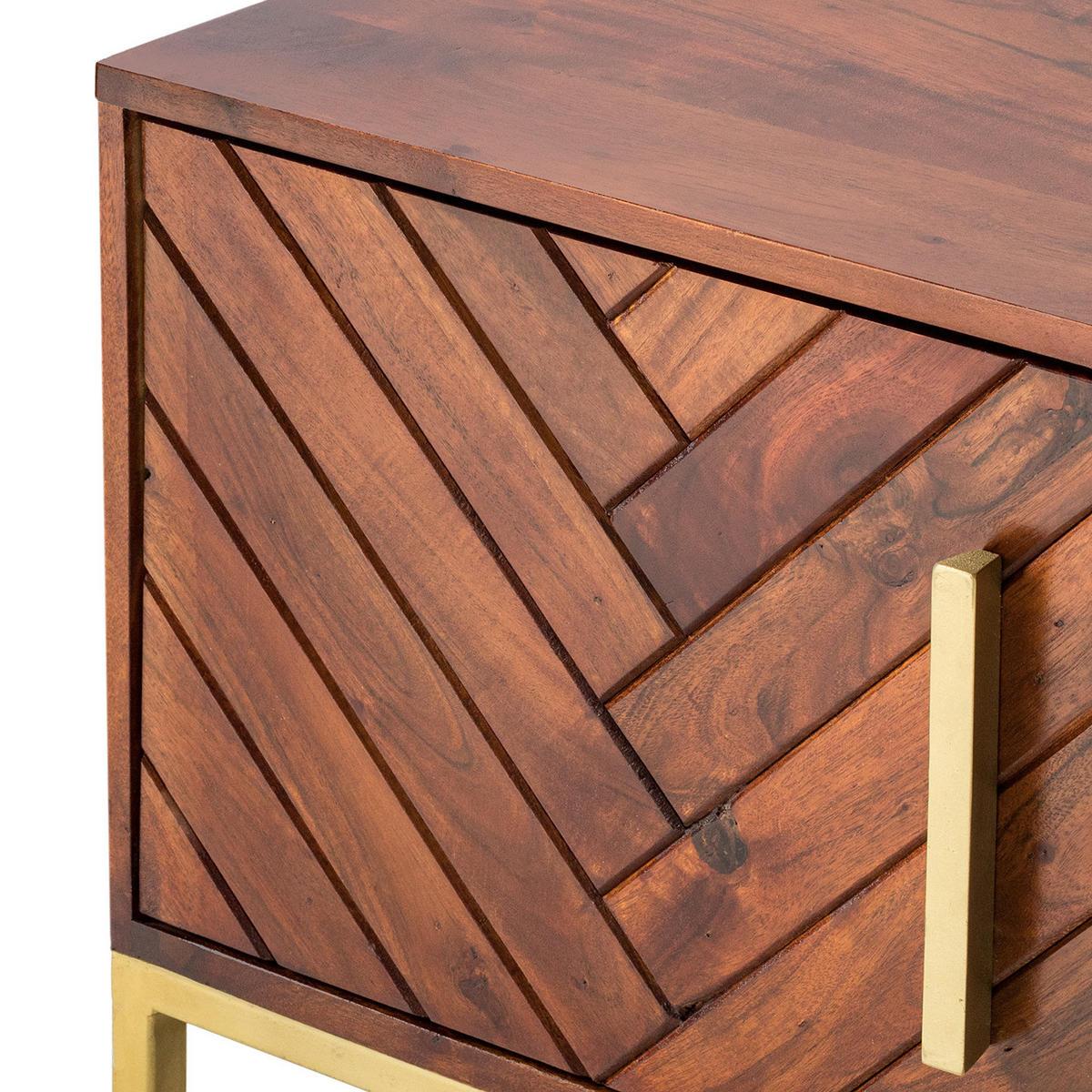 TV-LOWBOARD - Akazie massiv / Eisen - Goldfarben/Akaziefarben, Holz (150/50/39cm) - home24