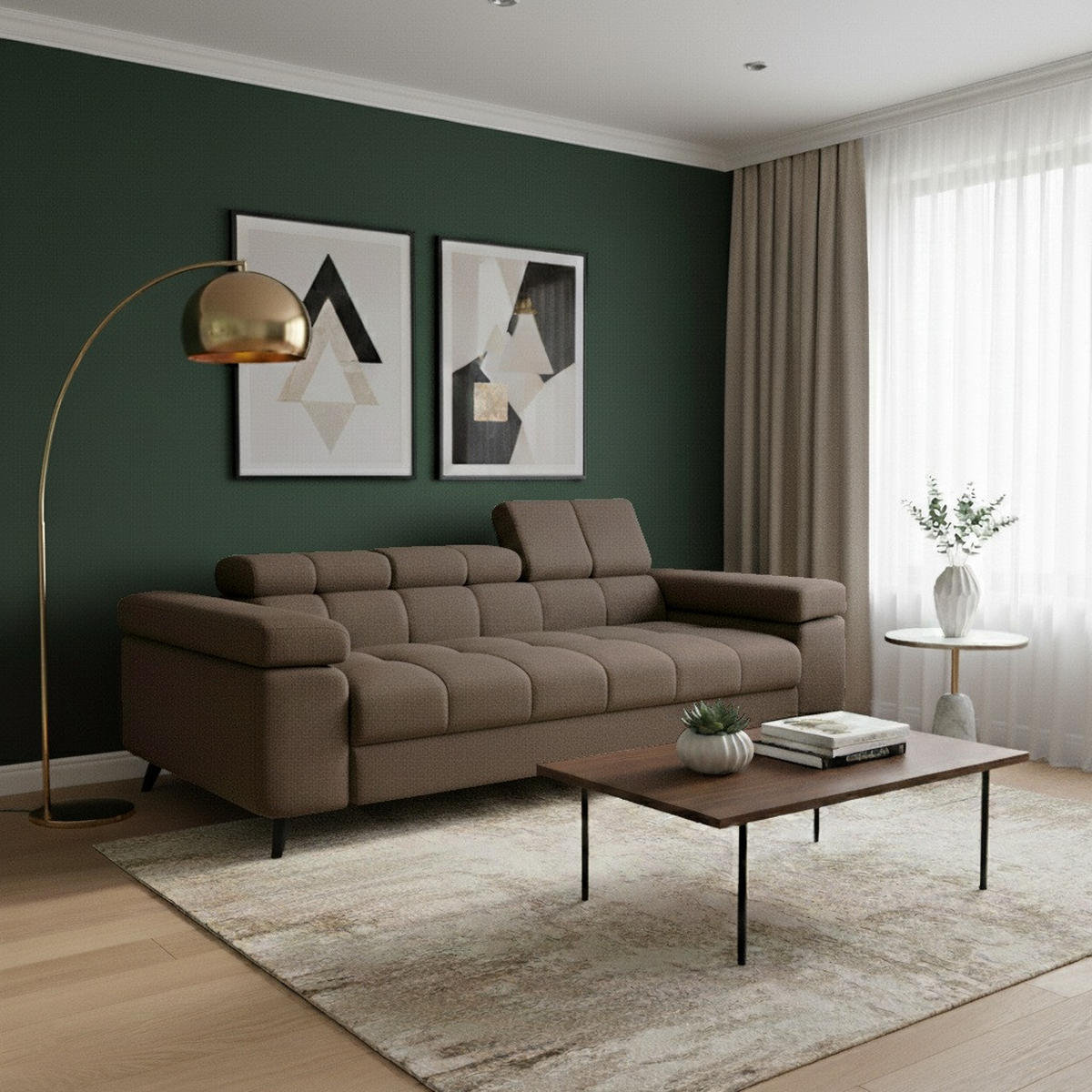 SCHLAFSOFA FJORD, 2-sitzer, verstellbarer Kopfstütze, braun - Braun, Textil (260/90/97cm) - KS Home Concept