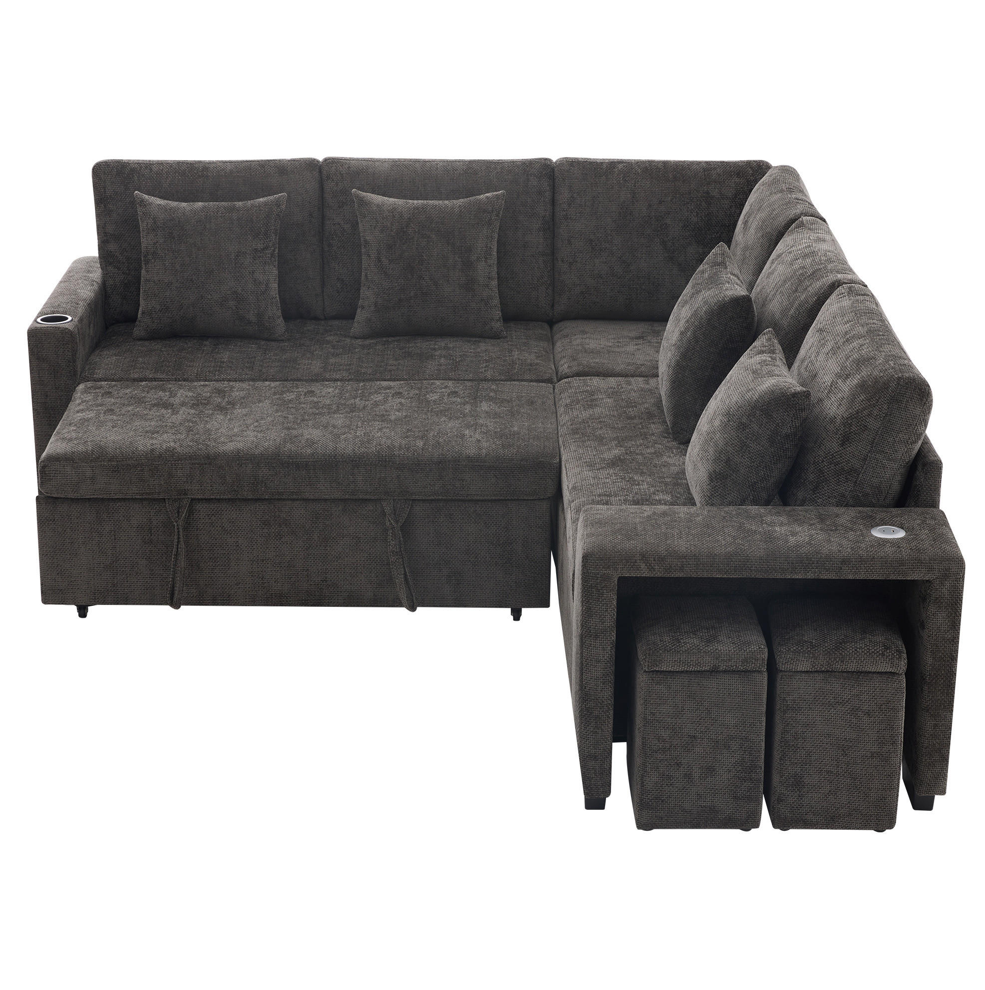 ECKSOFA 220/205/86,5 cm grau Chenille mit Schlaffunktion und Stauraum - Grau, Textil (205/220cm) - OKWISH