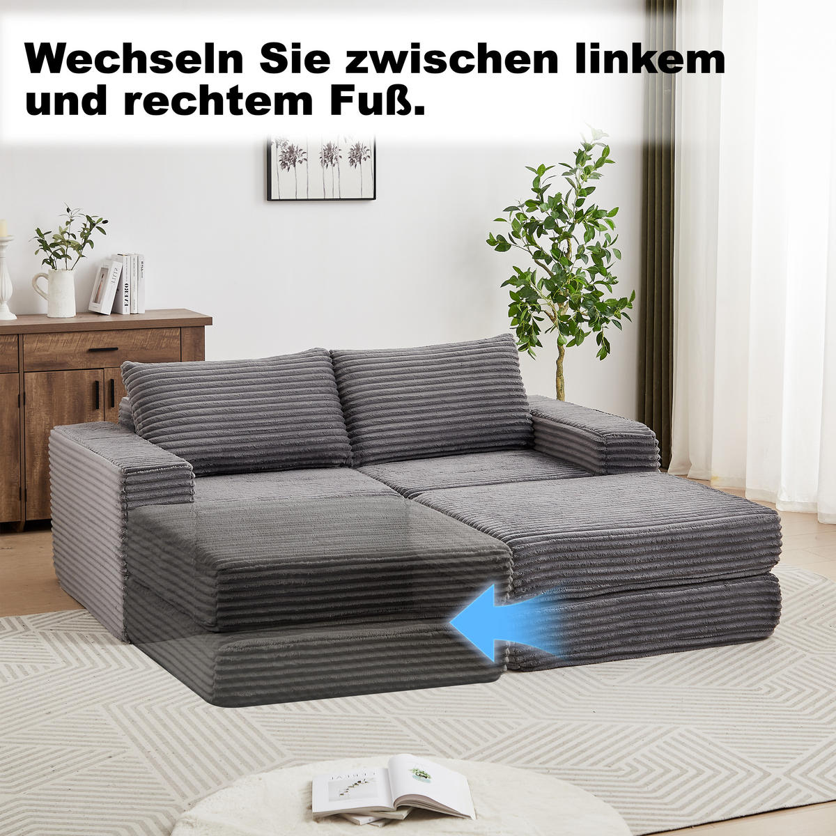ECKSOFA DE-34544 2-in-1 mit Fußstütze und Kissen Grau - Grau, Textil (169.5/194cm) - ComfortXL