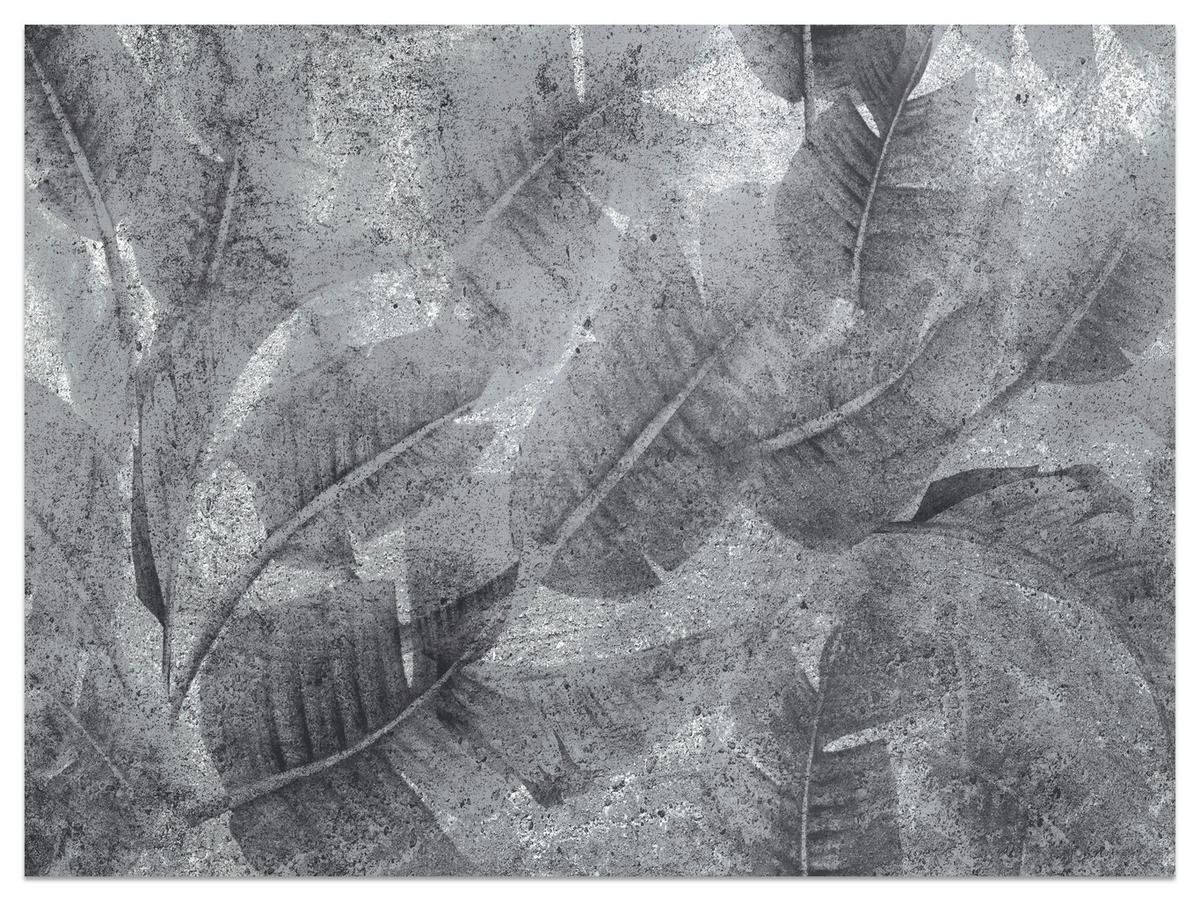 FOTOTAPETE für Wohnzimmer Abstraktion Blätter Beton Vintage Grau 300x210 - Grau, Papier (300/210cm) - Muralo