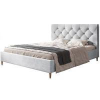 POLSTERBETT LUX Boston mit Kopfteil, 160 x 200 cm, Doppelbett mit Lattenrost aus Holz, Velourstoff Hellgrau, Füße in Farbe: Braun - Hellgrau, Holz/Textil (160/200cm) - Alpi-Möbel