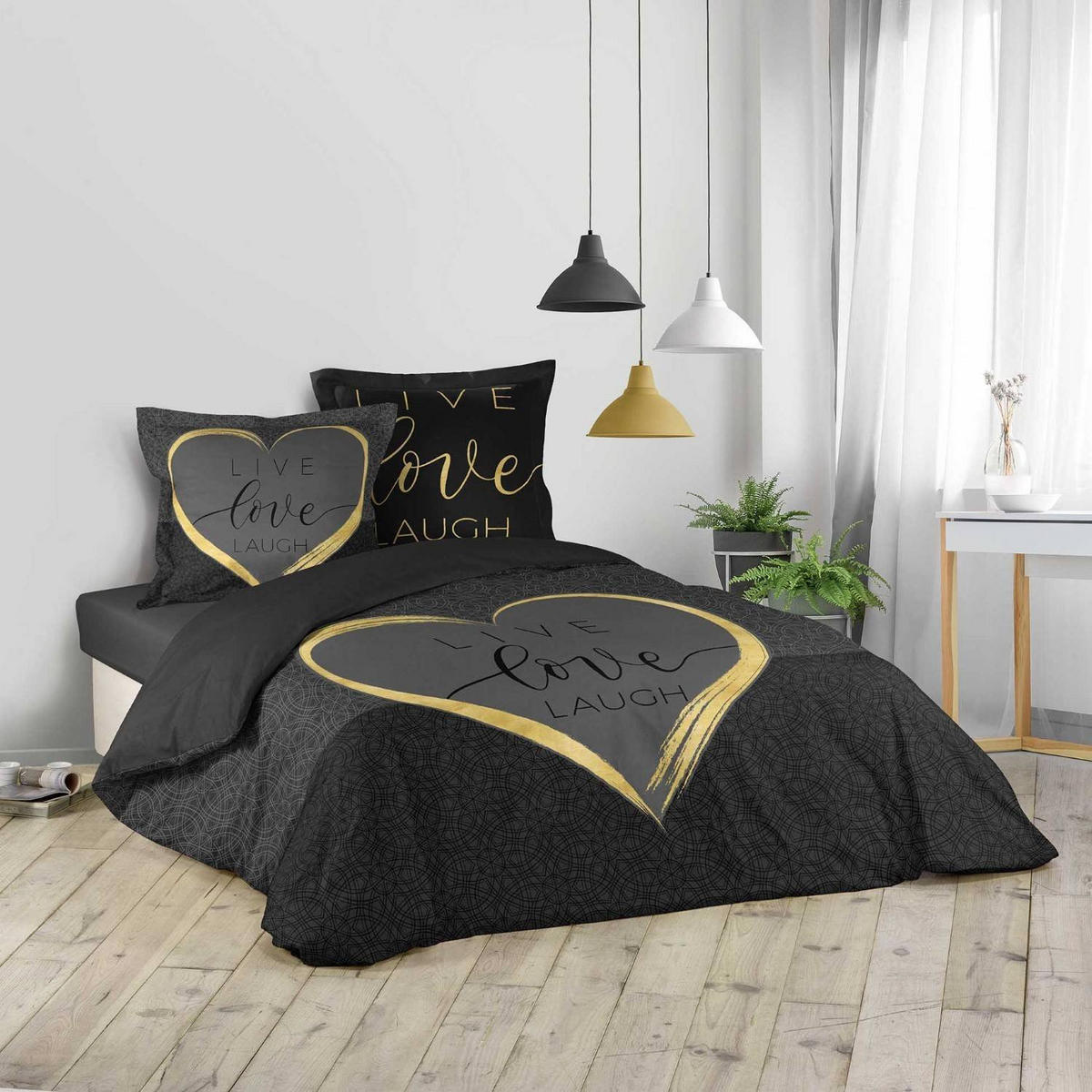 BETTWÄSCHE Crazy Love 200/200 cm - Schwarz, Naturmaterialen (200/200cm) - Douceur d´intérieur