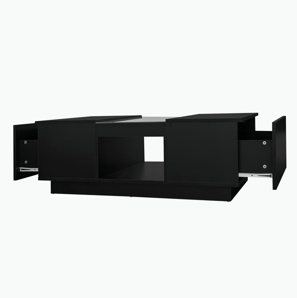 COUCHTISCH aus Spanplatte 100x50x35,5 cm Schwarz mit LED-Beleuchtung, App-Steuerung und 2 Schubladen - Schwarz, Holzwerkstoff (100/50/35.5cm) - Modfu