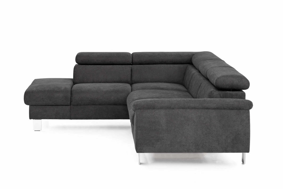 ECKSOFA mit Schlaffunktion und Bettkasten - Chromfarben/Dunkelgrau, Holz/Textil (249/207cm) - Cotta