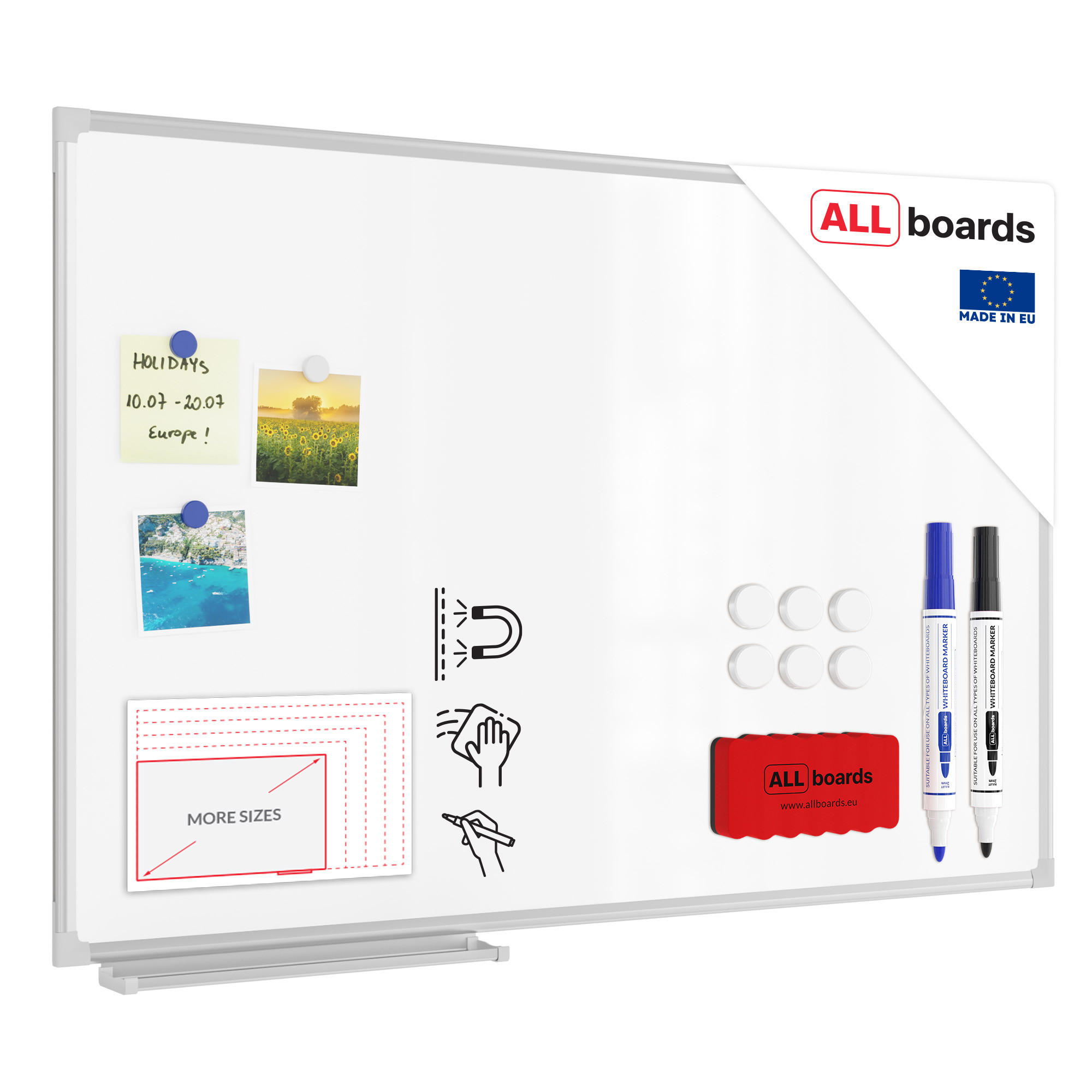 WHITEBOARD Magnetisch 90x60cm Magnettafel mit Aluminiumrahmen A7 - Weiß, Metall (90/60/1.4cm) - ALLboards