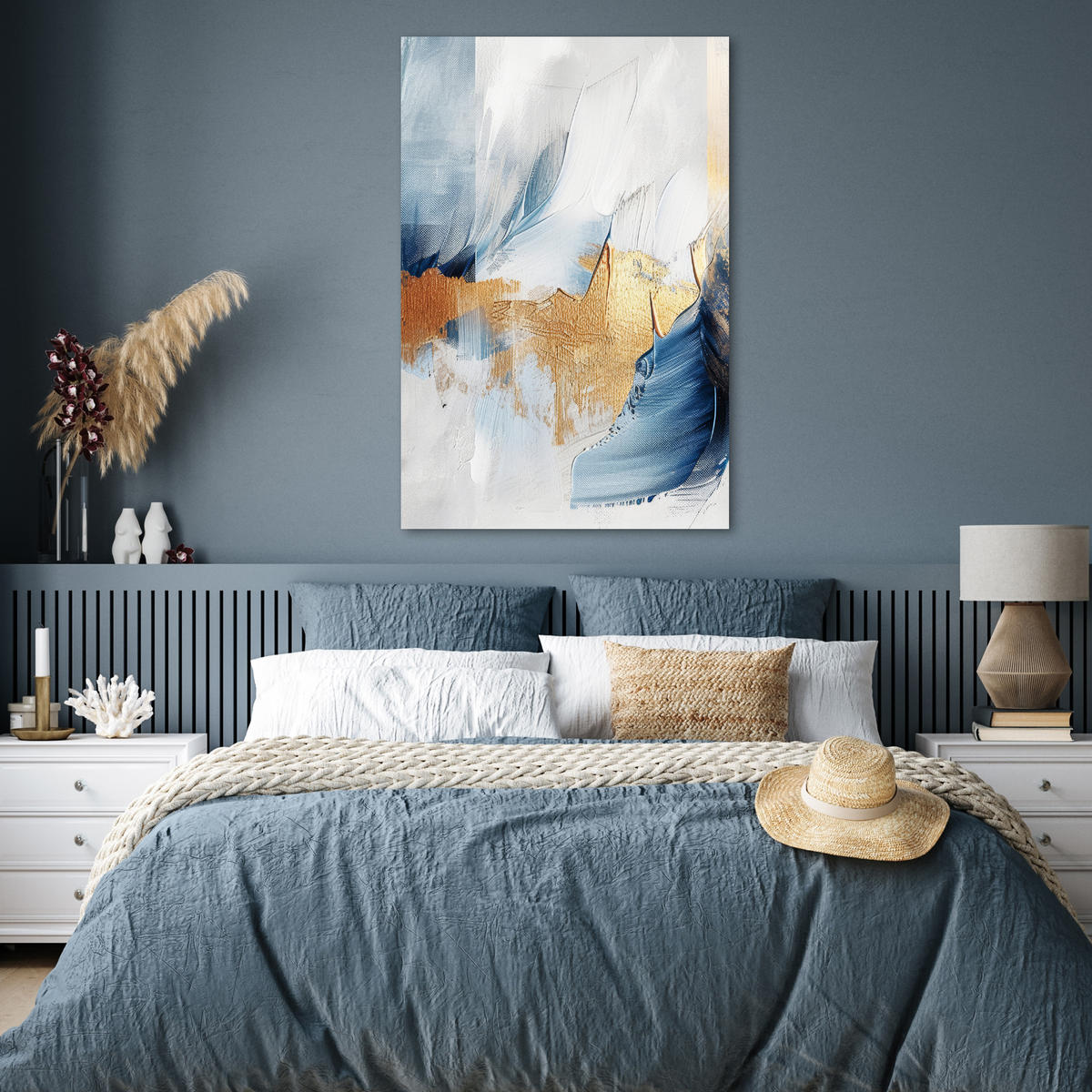 POSTER Gold - Blau - Aquarell - Kunst - Modern 80x120 cm - Hellblau, Papier (80/120/0.1cm) - MuchoWow