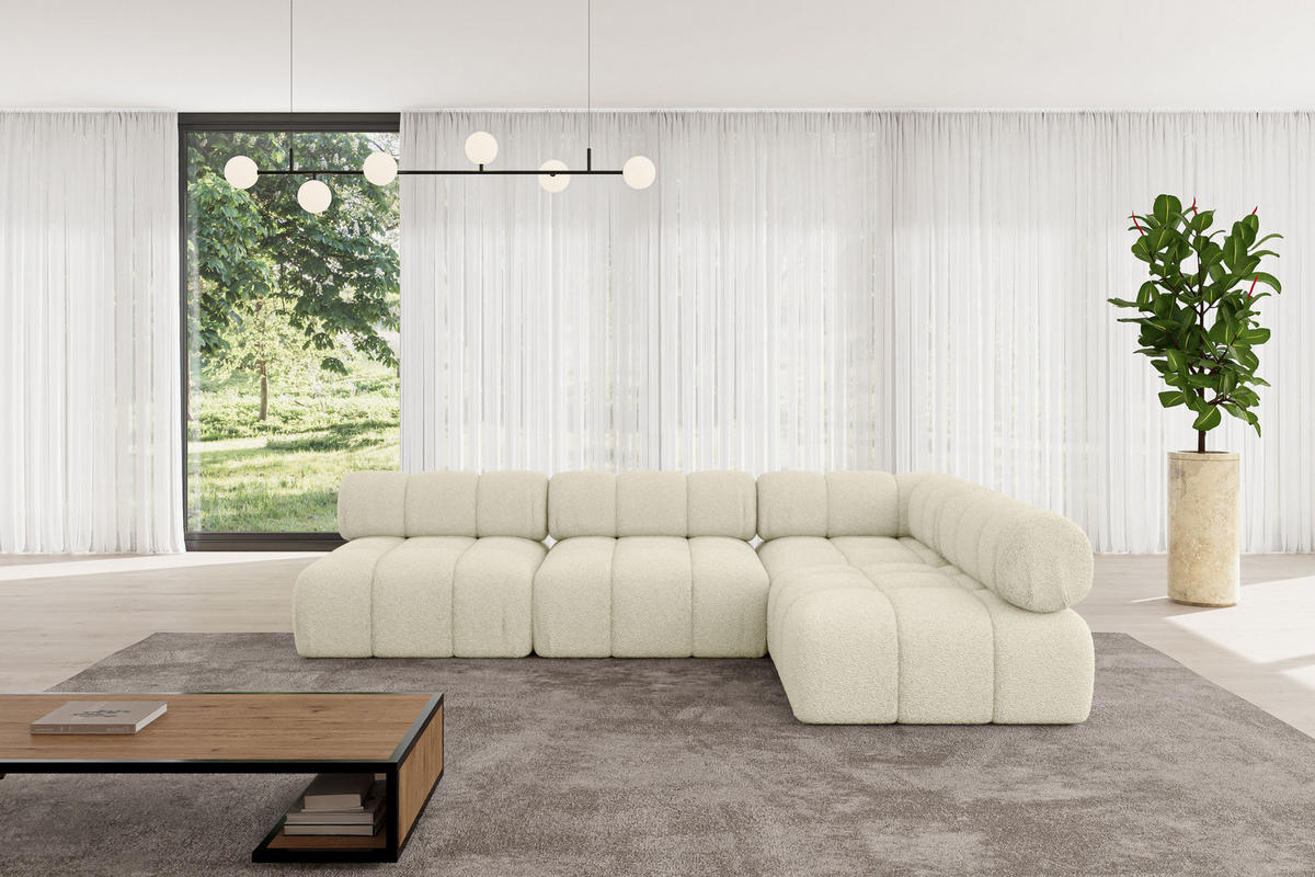 ECKSOFA modulares Sofa Samaro-L2 - 285x190x70 cm Beige Bouclé - Beige, Holzwerkstoff/Textil (285/190cm) - ALTDECOR