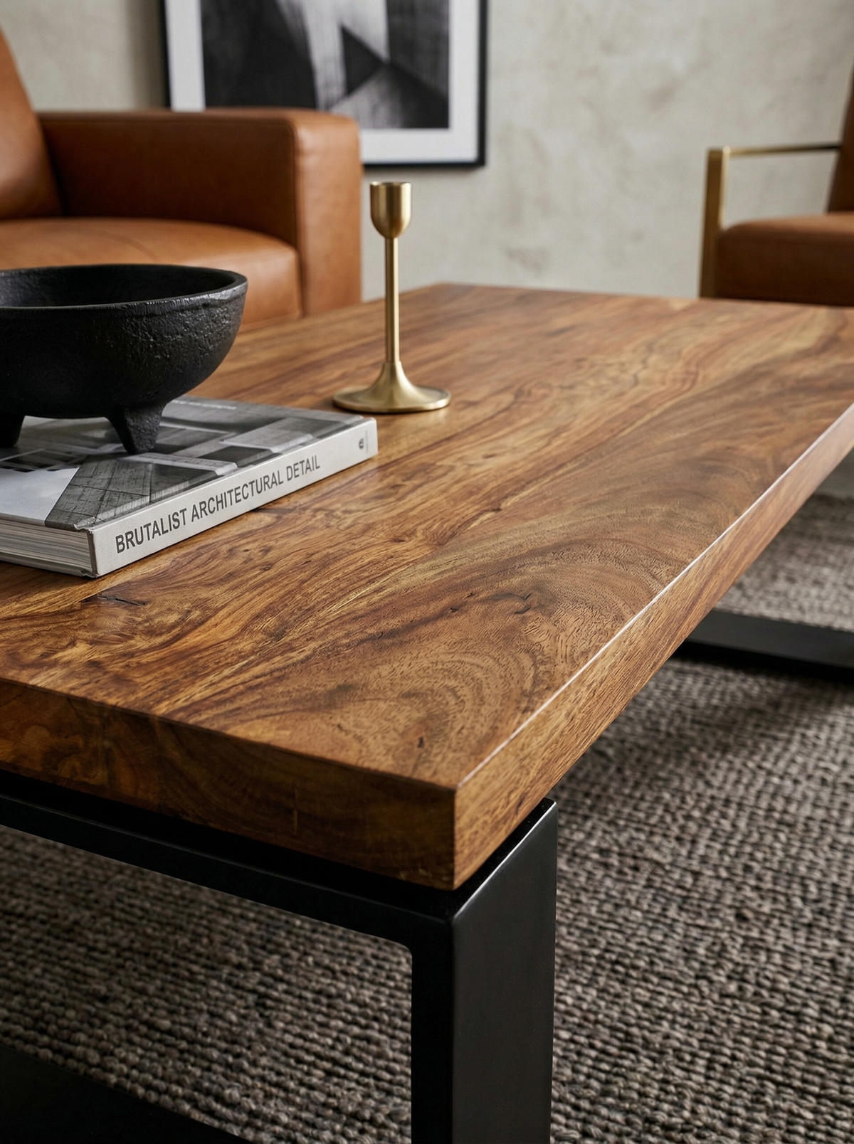 COUCHTISCH aus Holz und Metall, Industriedesign, Einzigartige Maserung, 115x60x35 cm - Schwarz/Braun, Holz/Metall (60/115/35cm) - KADIMA DESIGN