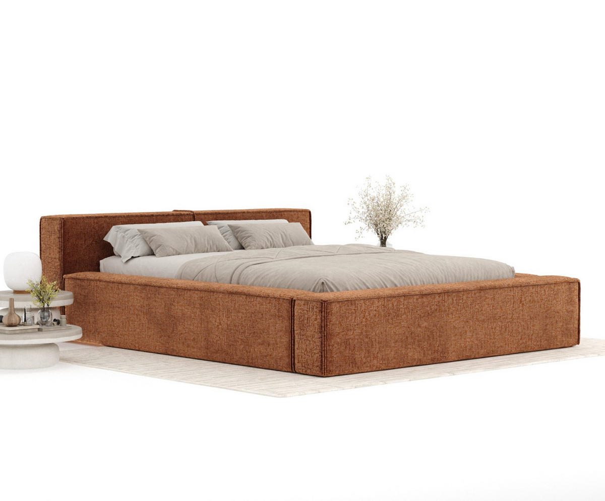 POLSTERBETT Voliera Dunkelorange 140/200 cm im Chenille-Stoff - Birkefarben/Dunkelorange, Holz/Holzwerkstoff (140/200cm) - Maison de Reve
