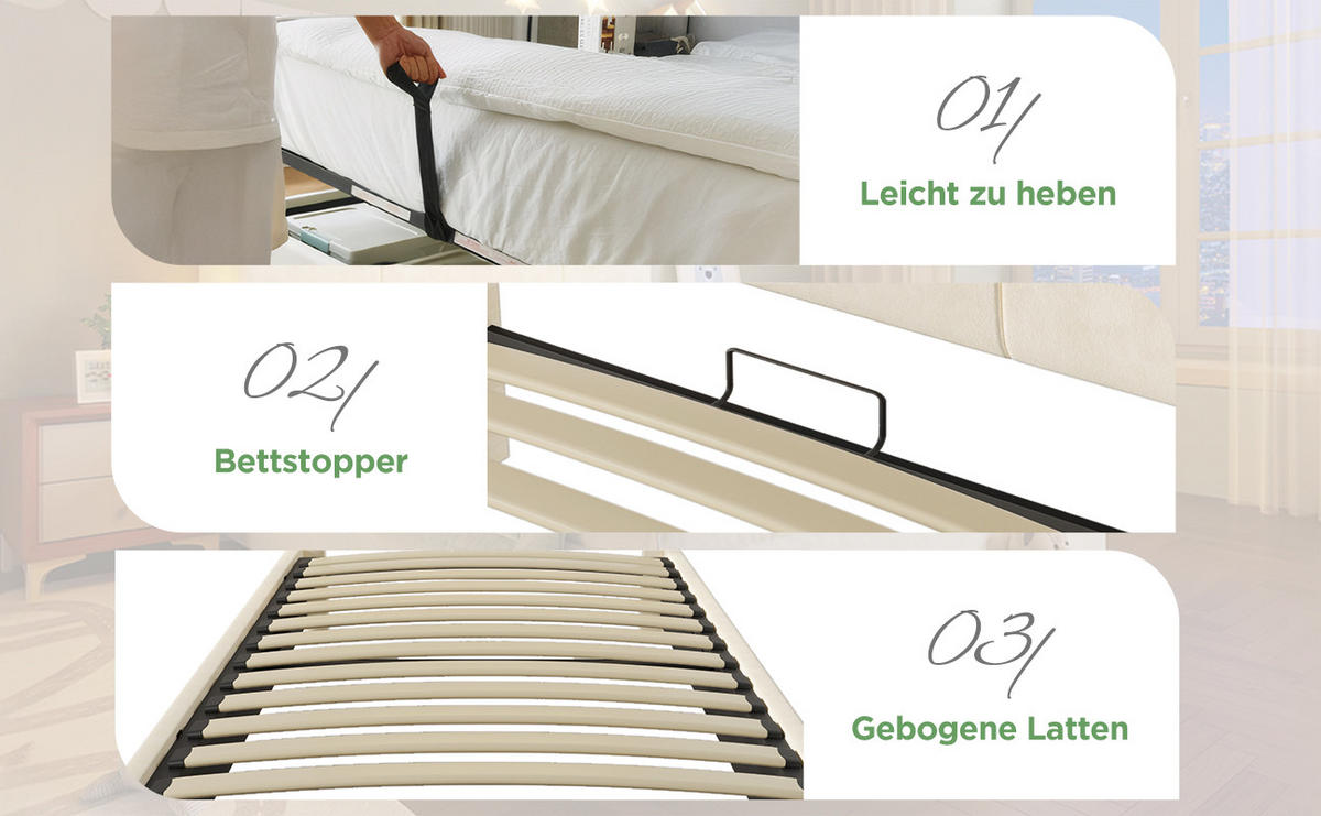 POLSTERBETT 90/200 cm mit LED-Beleuchtung, USB-/Type-C-Ladestation und Bettkasten, Samt und Matratze, Beige - Beige, Textil (90/200cm) - Redom