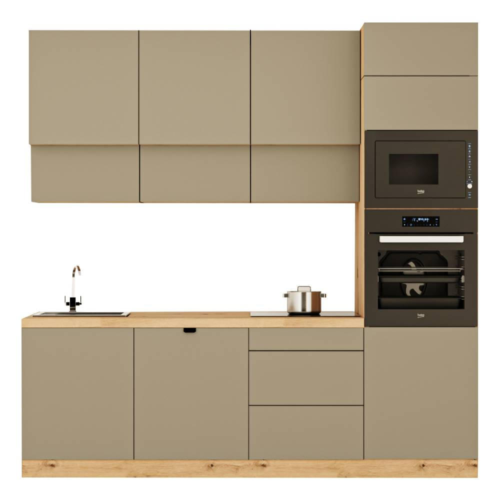 KÜCHENZEILE 240 cm - Langen KL27-M240 - in Beige/Matt - Beige, Holz (240/248/58cm)