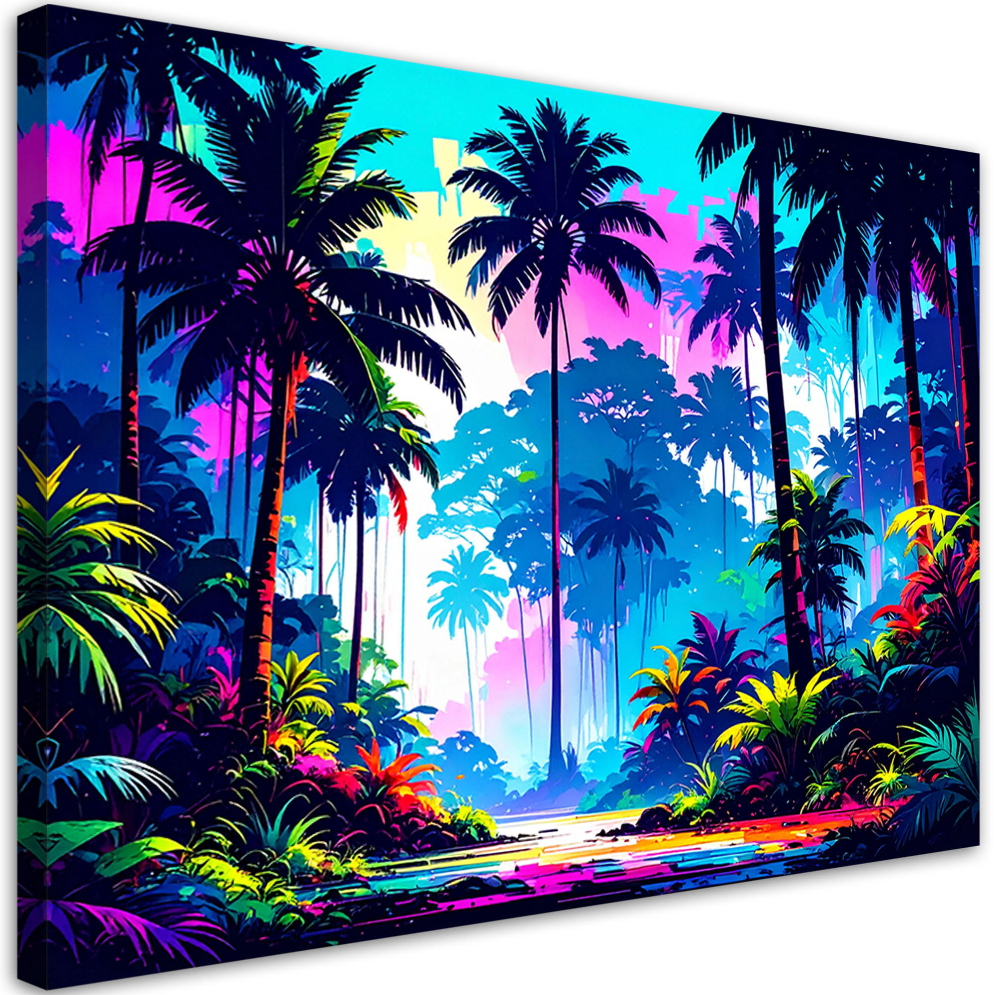 LEINWANDBILD Palmen Dschungel Bunte Abstrakt 100x70cm - Multicolor, Textil (100/70cm) - Feeby