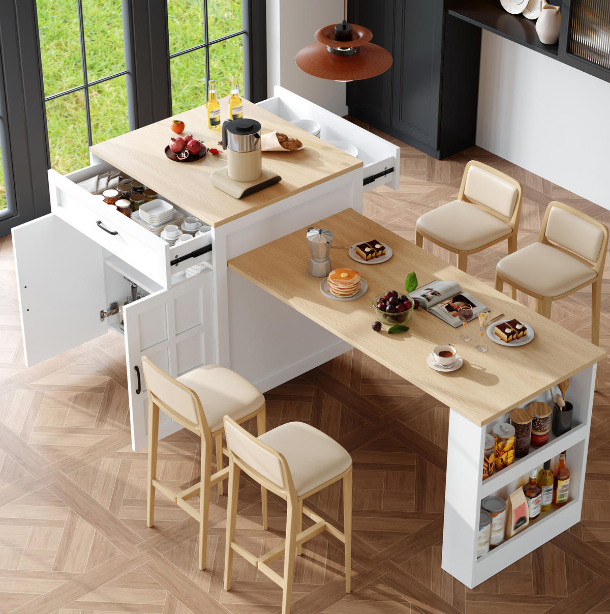 BARTISCH ausziehbar mit Stauraum 133-202 x 70 x 93,5 cm Weiß - Weiß, Holz (70/93.5/202cm) - Beauniv