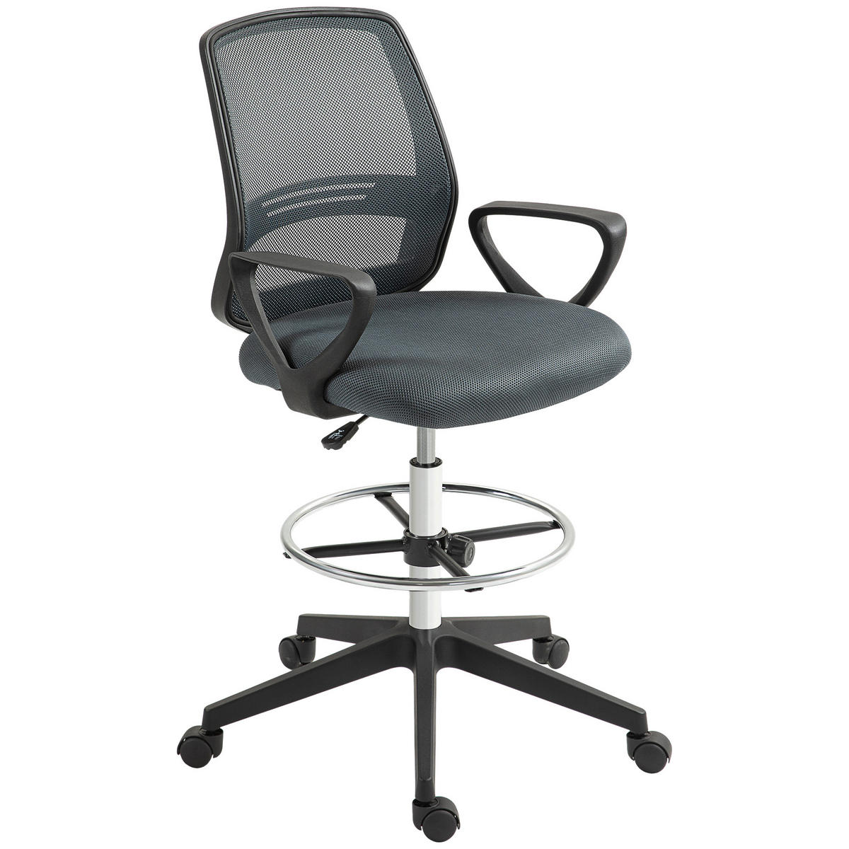 BÜROSTUHL DE-05184 Mit Armlehnen, Fußring & Netzbespannung Grau - Grau, Kunststoff (66/120/68cm) - ComfortXL