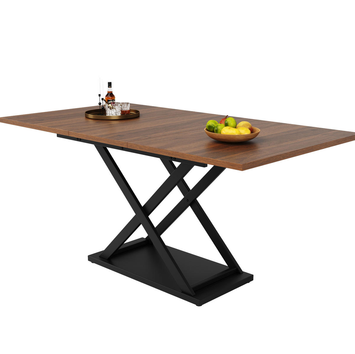 ESSTISCH aus MDF und Metall 120-160x80x75 cm Walnussfarben/Schwarz ausziehbar mit Kreuzgestell - Walnussfarben, Holzwerkstoff (160/80/75cm) - Modfu