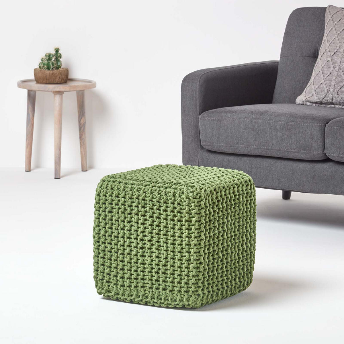STRICK-POUF tannengrün, Sitzwürfel 35/35/35 cm - Waldgrün, Textil (35/35/35cm) - Homescapes