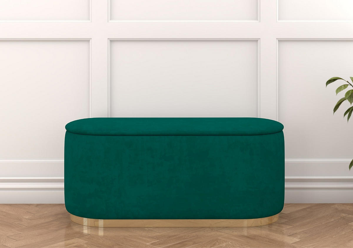 POUF Scarlett mit Stauraum, goldene Basis, 110/47/45 cm, Grün - Goldfarben/Grün, Holzwerkstoff/Textil (110/47/45cm) - Dancan