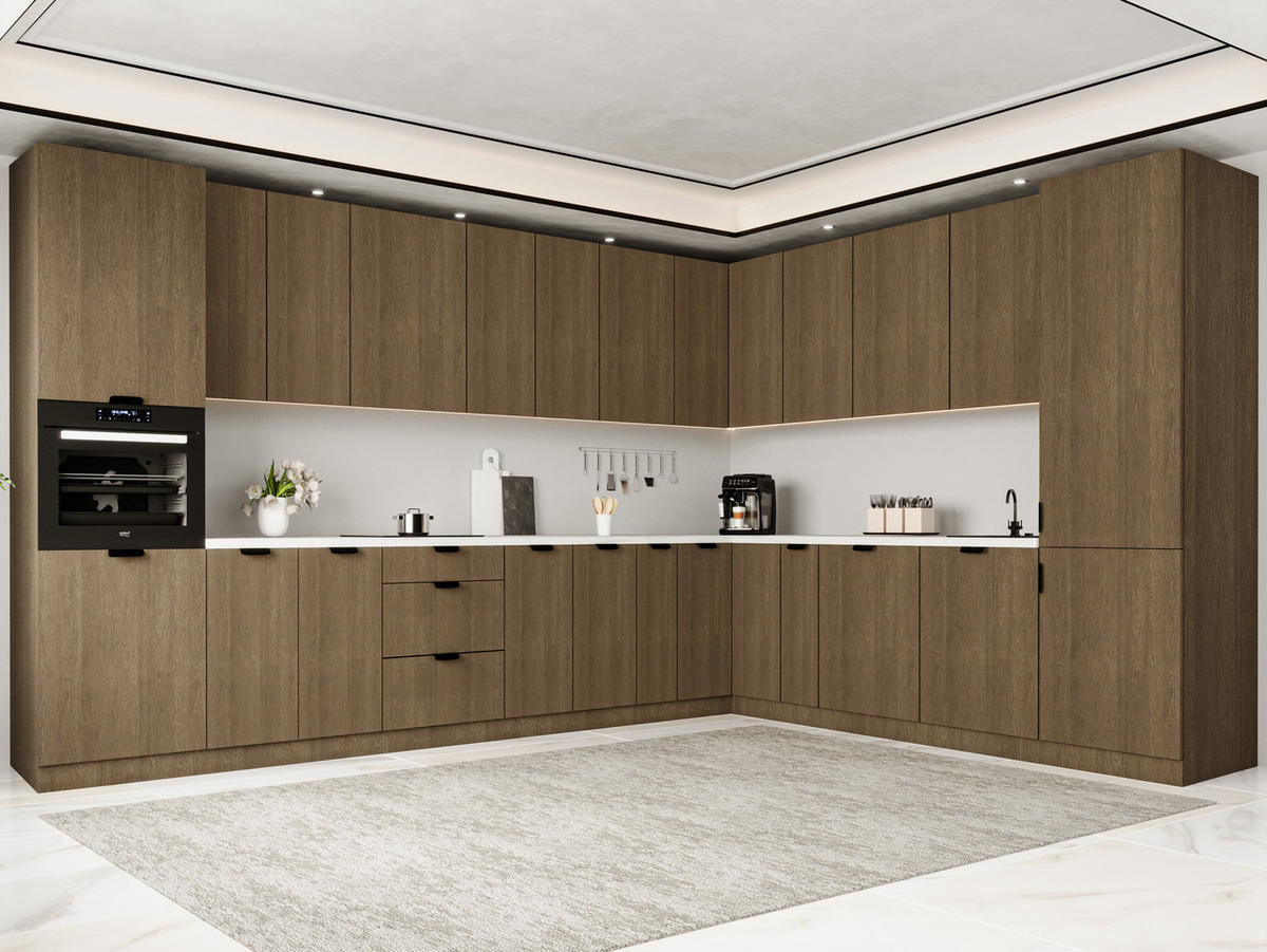 WINKELKÜCHE 385 x 285 cm - Sorento KS11-M385 - in Dunkle Eiche - Eichefarben/Schwarz, Holz/Metall (670/247/58cm)