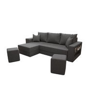 ECKSOFA Vegas mit Schlaffunktion und Ablagefläche + zwei Hocker - Grau, Textil (260/140cm) - SIMKAM Furniture