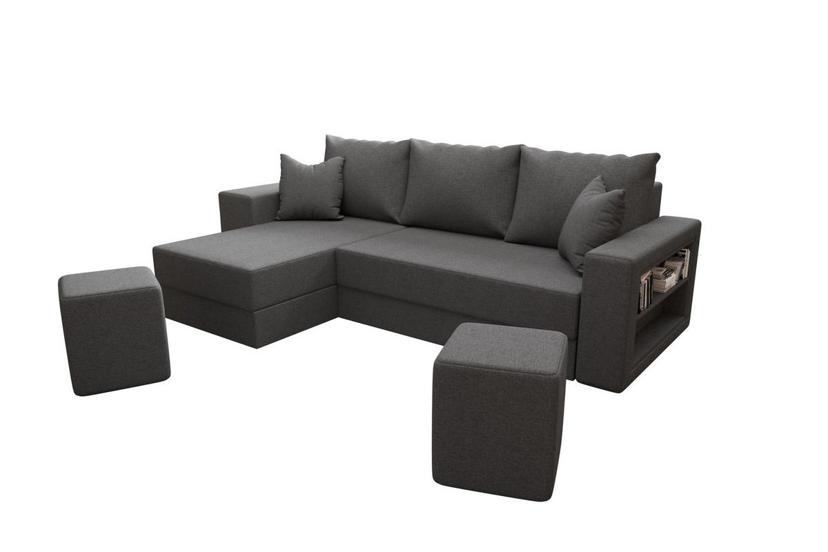 ECKSOFA Vegas mit Schlaffunktion und Ablagefläche + zwei Hocker - Grau, Textil (260/140cm) - SIMKAM Furniture