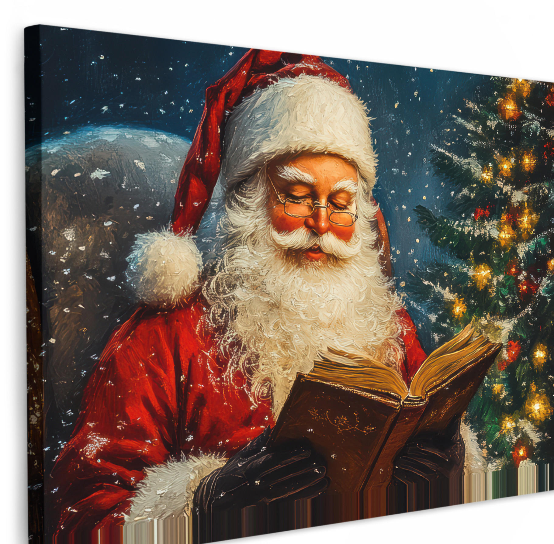 LEINWANDBILD Weihnachtsmann - Weihnachten - Winter - Weihnachtsbaum Wanddeko 90x60 cm - Bordeaux, Textil (90/60cm) - MuchoWow