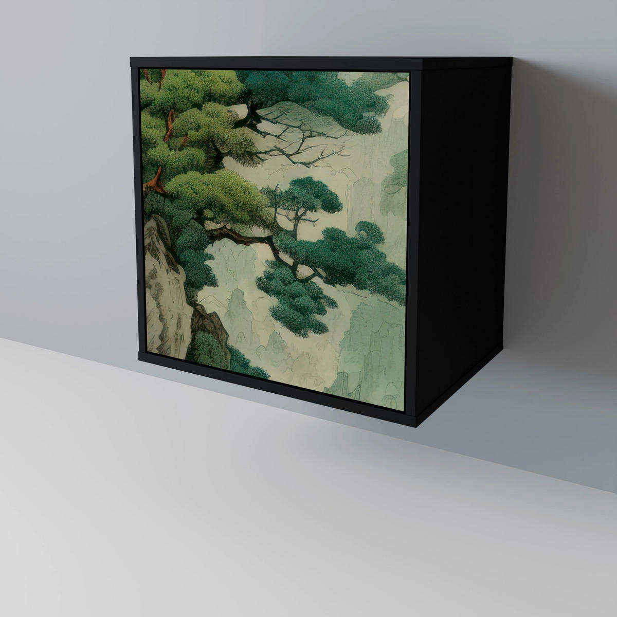 SIDEBOARD VERDURE ABYSS, Schwarz, 57,5x42x72,5 cm, Schwarze Metallfüße - Multicolor/Schwarz, Holzwerkstoff/Metall (57.5/72.5/42cm) - SpaceRebels