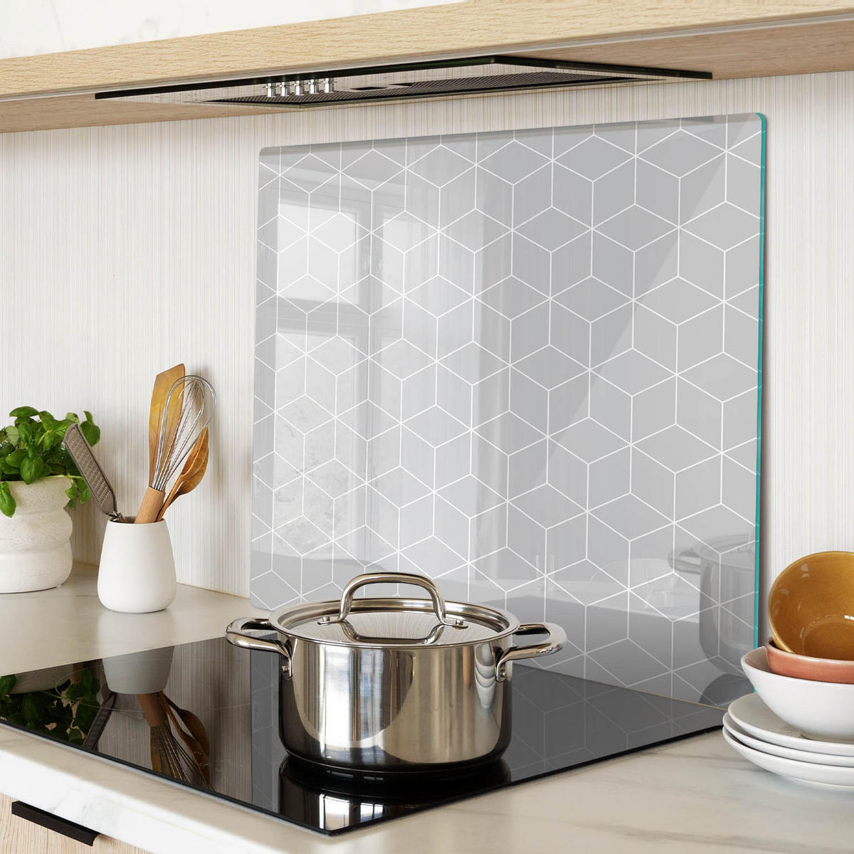 GLASPLATTE 60x52 cm Geometrische Figuren - Grau, Glas (60/0.4/52cm) - TULUP
