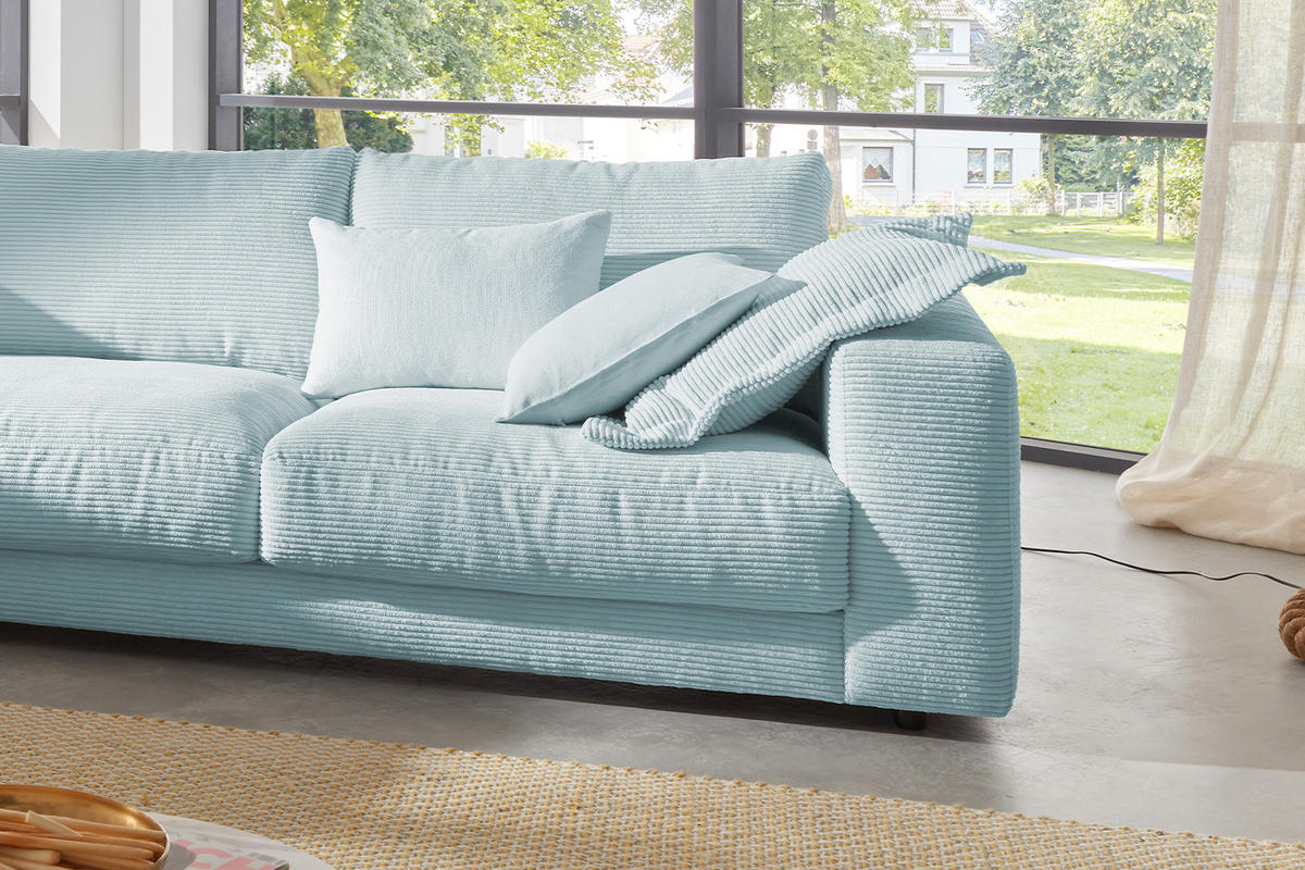 ECKSOFA MADELINE Hellblau Cord - Schwarz/Hellblau, Kunststoff/Textil (325/224cm) - KAWOLA