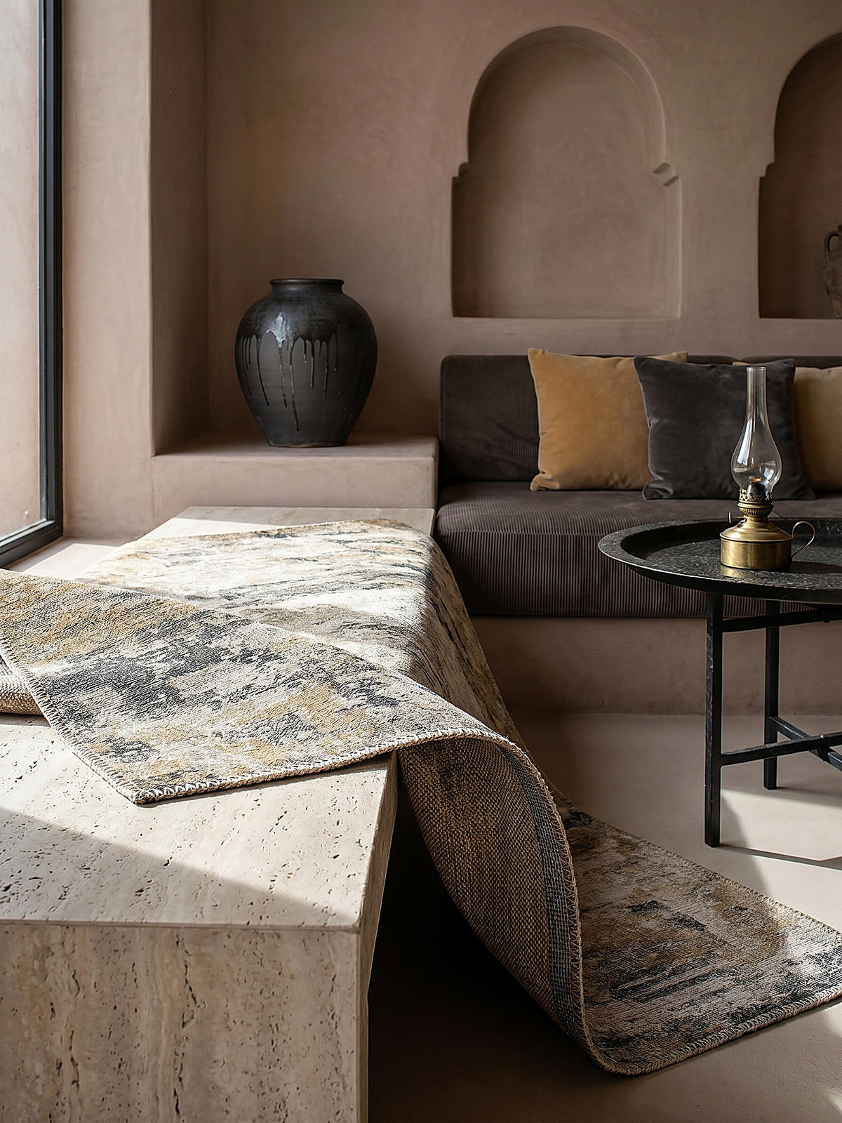 TEPPICH waschbar Abstrakt, Wohnzimmer schmutzabweisend Gelb-Natur Rechteckig 152x230 - Beige, Textil (152/230cm) - KADIMA DESIGN