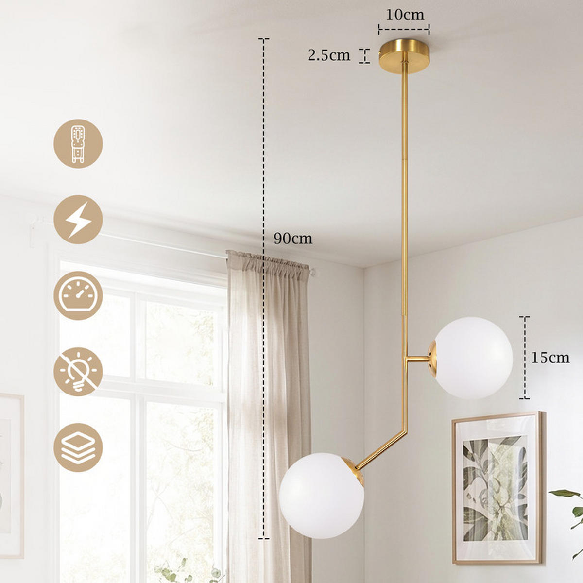 PENDELLEUCHTE Foley II 41x15x92cm - Goldfarben, Metall (41/15/92cm) - Nettlife