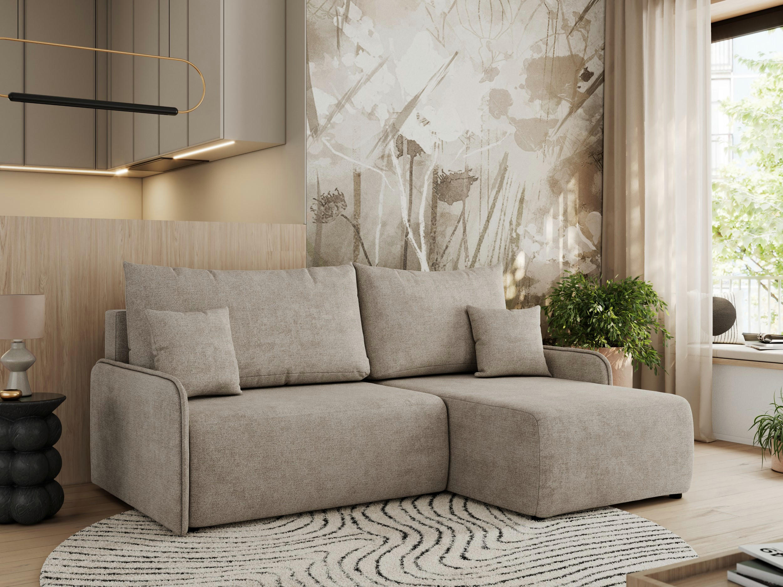 ECKSCHLAFSOFA ARPA L Beige Struktur - rechts - Beige/Schwarz, Kunststoff/Textil (150/198cm) - MKS