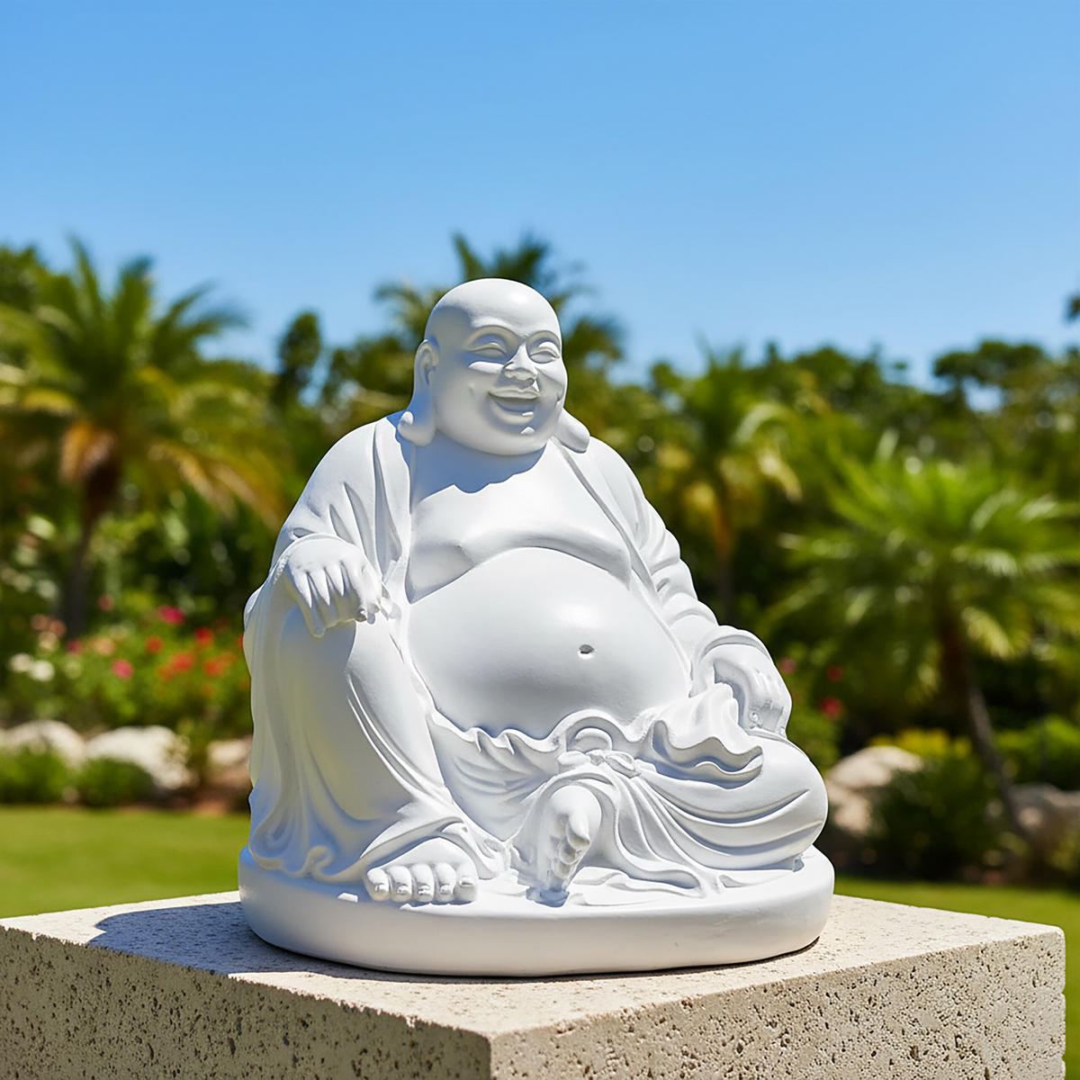 BUDDHA Figur - Weiß, Kunststoff (43/45/43cm) - Relaxdays