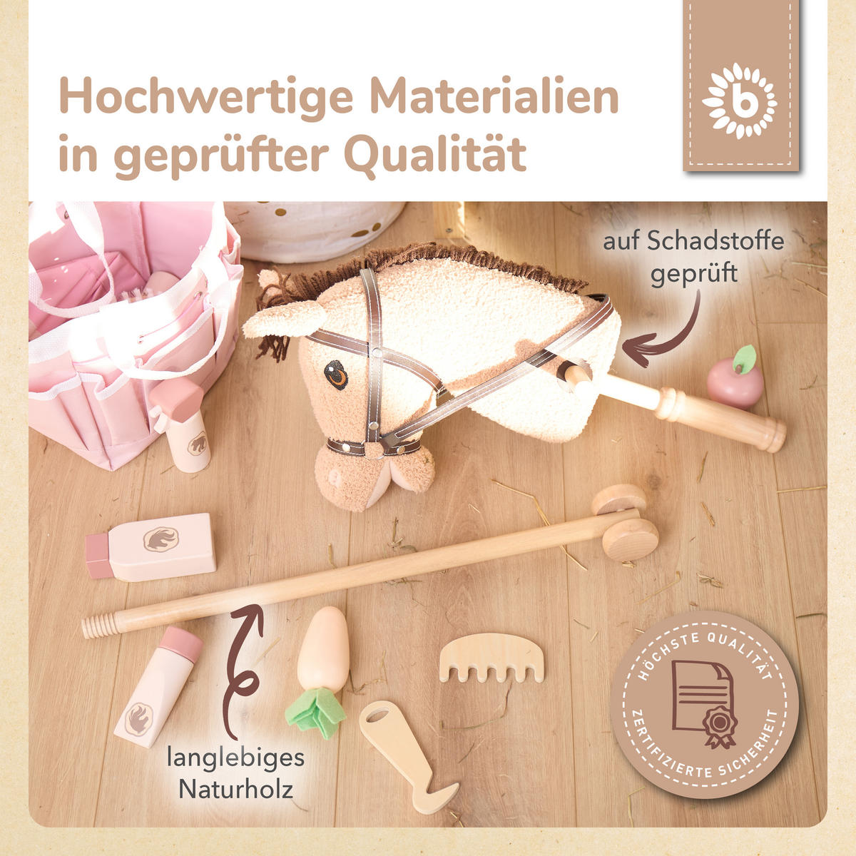 STECKENPFERD Kinder Hazel aus Holz - Braun, Textil (24/100cm) - Bieco Spielwaren