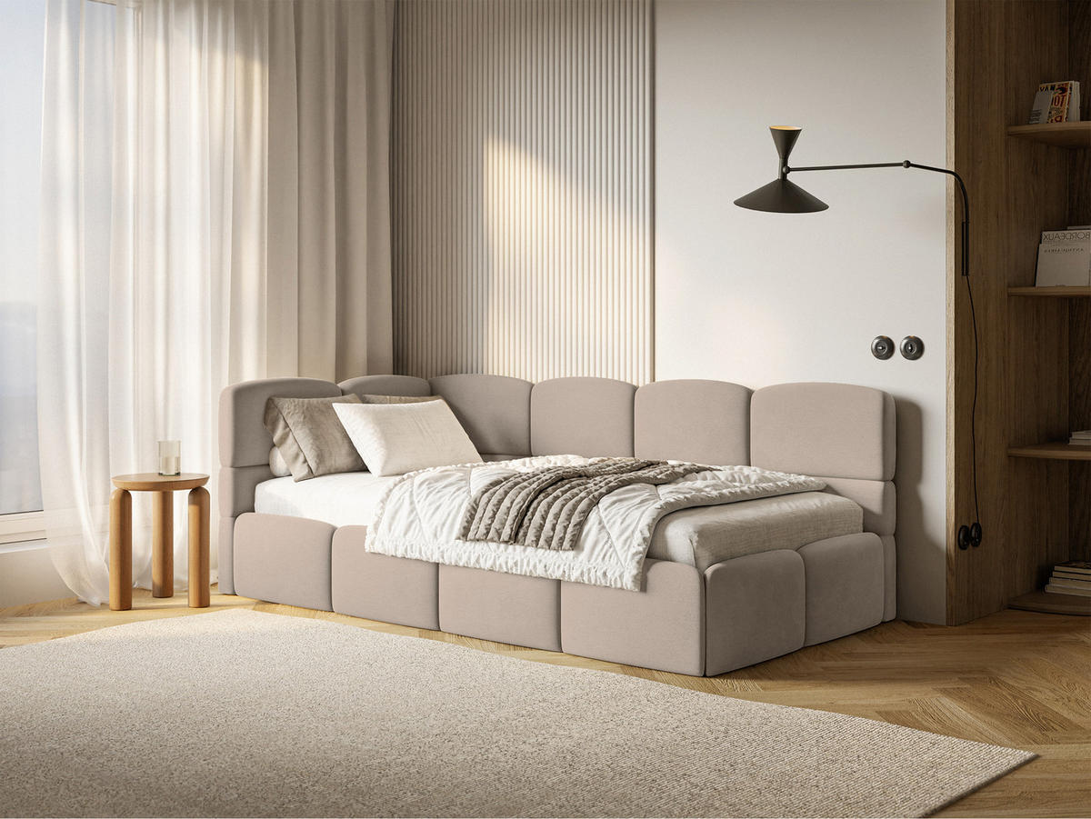 ŠTUDENTSKÁ POSTEĽ Cloudy béžová 90x200 cm, záhlavie vľavo, zamat - čierna/béžová, textil/plast (90/200cm) - Selsey