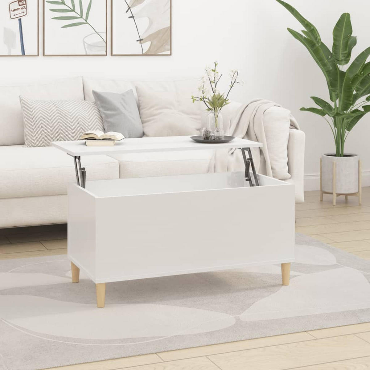 COUCHTISCH Hochglanz-Weiß 90x44,5x45 cm Holzwerkstoff - Weiß, Holzwerkstoff (90/44.5/45cm) - furnicato
