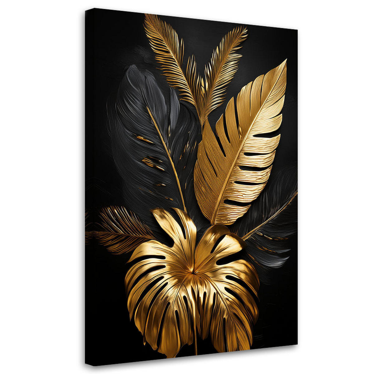 WANDBILD goldene palmblätter glamour - Goldfarben, Textil (80/120cm) - Feeby