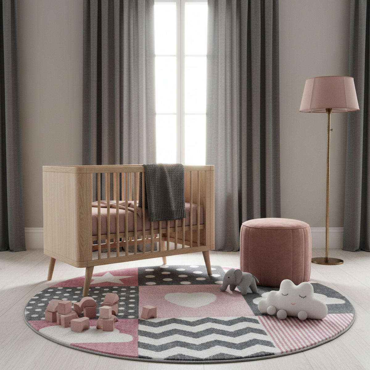 KINDERTEPPICH Herz-Stern Pflegeleicht Waschbar Kinderzimmer OEKO-TEX Rund Pink 160x160 cm – LAGO - Rosa, Textil (160/160cm) - KADIMA DESIGN