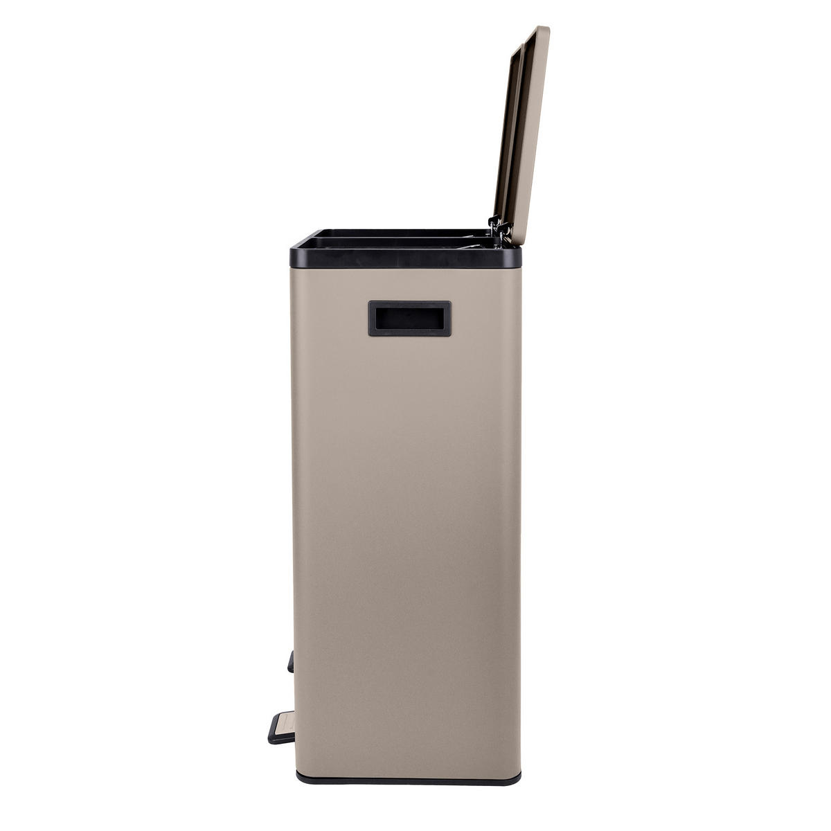 MÜLLTRENNSYSTEM 2x30L 2 Fächer Mülleimer Pulverbeschichteter Stahl Taupe - Taupe, Metall (47/72/32cm) - SVITA