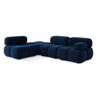 ECKSOFA Links Samt Stoff Blau - Blau/Schwarz, Kunststoff/Textil (190/285cm) - Makamii