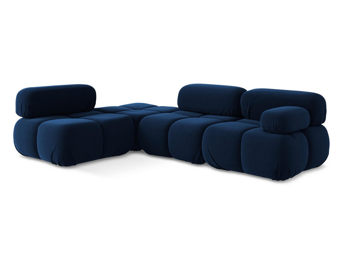 ECKSOFA Links Samt Stoff Blau - Blau/Schwarz, Kunststoff/Textil (190/285cm) - Makamii