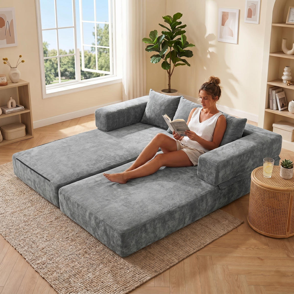 SCHLAFSOFA, Klappbares Bodensofa, Modulares Polstersofa Chenille, Dunkelgrau - Grau, Textil (79/60/198cm) - LVHOM