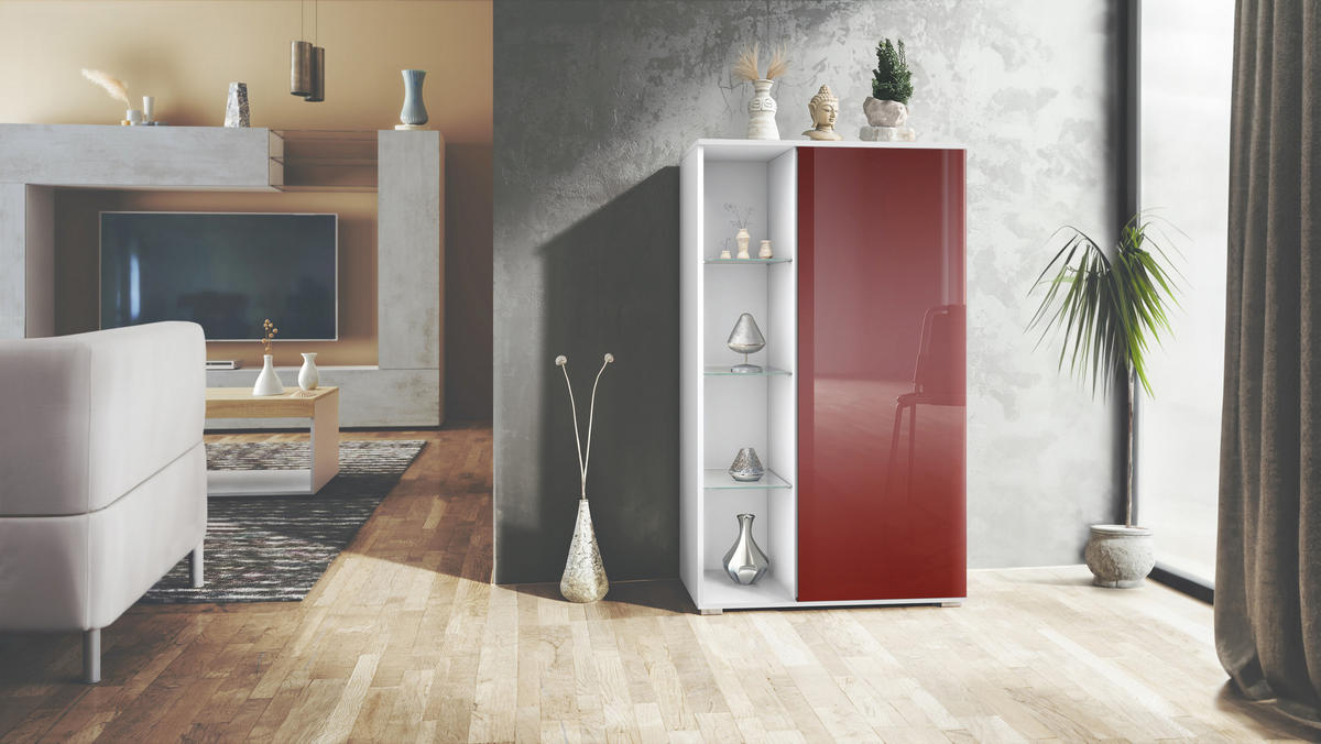 VITRINE Davos Bordeaux Hochglanz - Bordeaux, Holzwerkstoff (71.5/134/35cm) - Vladon