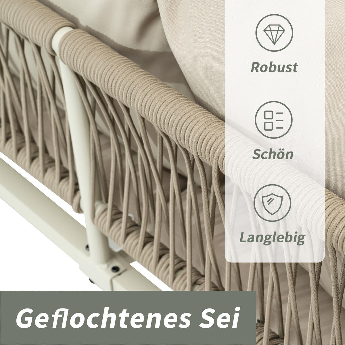 GARTENLOUNGE-SET 6er-Set Gartenmöbel Set Outdoor Sitzgruppe mit Sofa und Glas Tisch - Beige/Schwarz, Textil/Metall - STILVORA