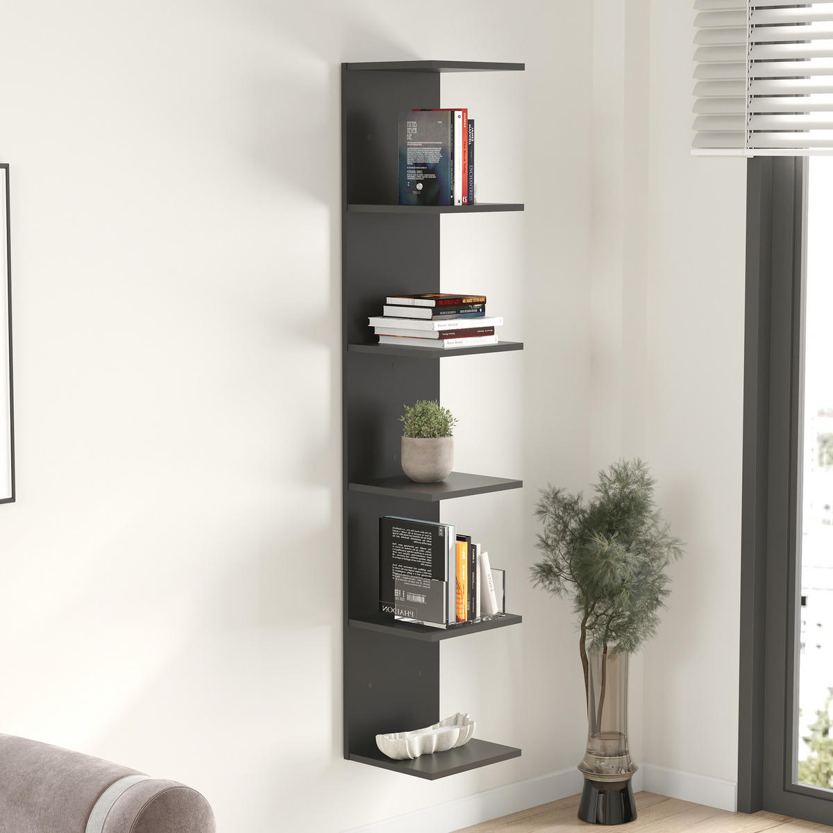 WANDREGAL Surahammar - Schwarz, Holzwerkstoff (34.5/180/31.5cm) - [en.casa]