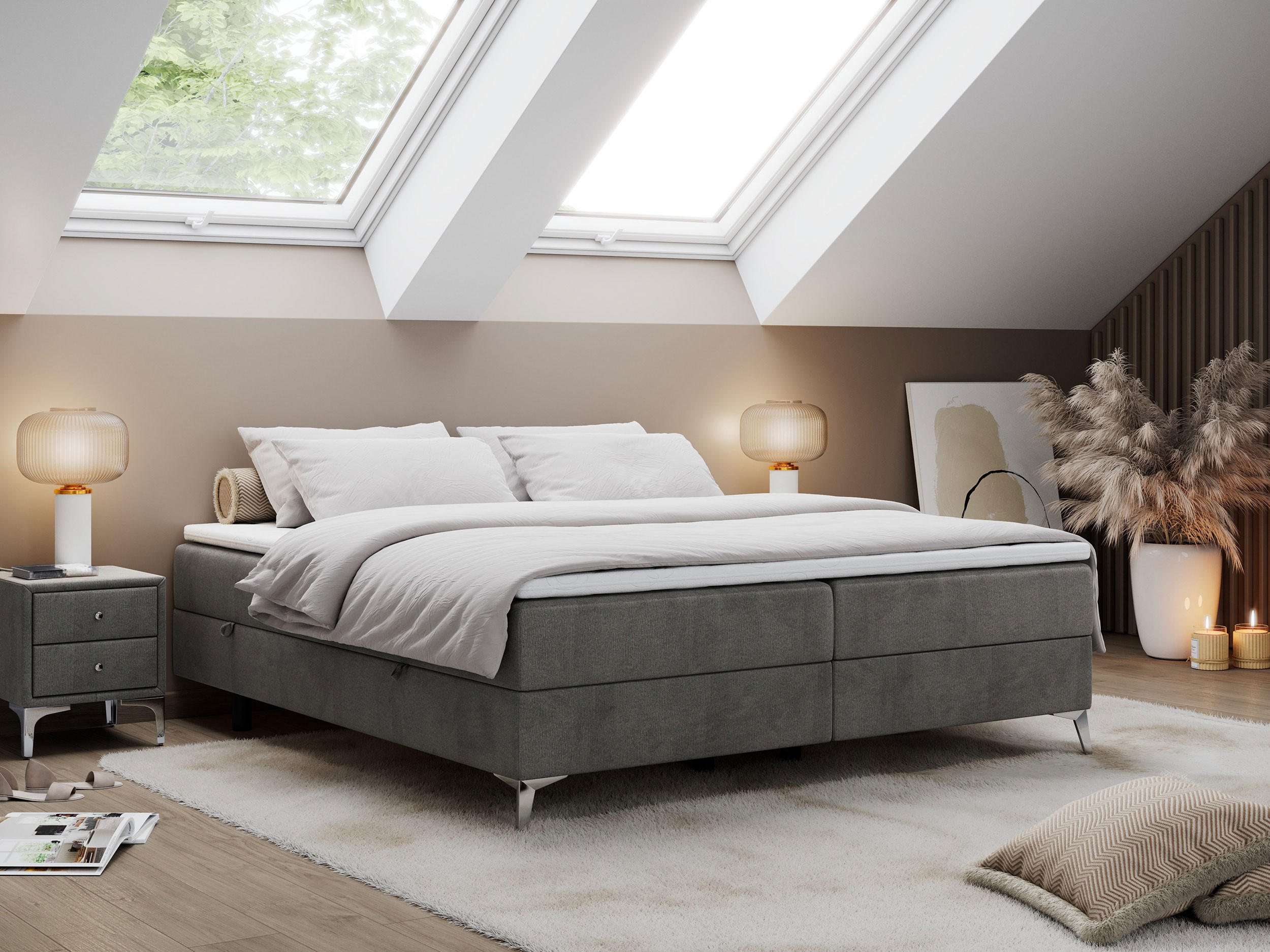 BOXBETT LESS 160/200 Dunkelgrau Velvet - H4 - Dunkelgrau, Holz/Textil (160/200cm) - MKS
