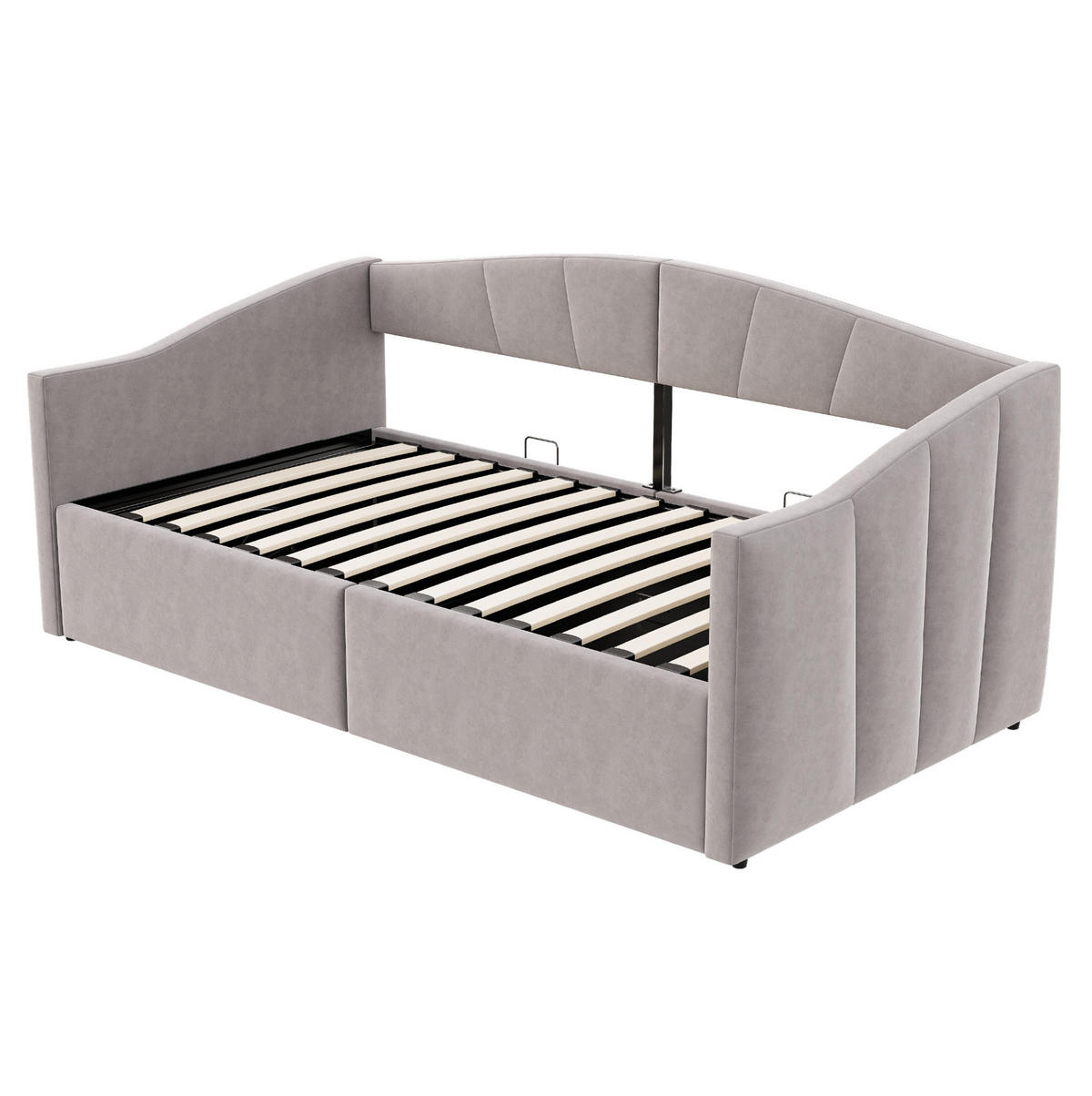 POLSTERBETT Schlafsofa 90/200 cm aus Samt mit hydraulischem Stauraum und Armlehnen Hellgrau - Hellgrau, Textil (90/200cm) - Modenvie