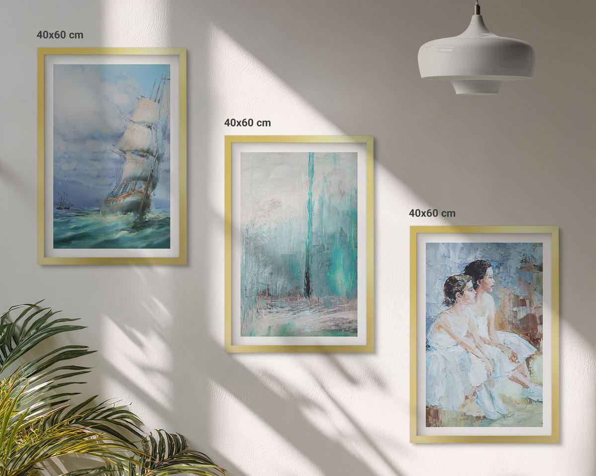 BILDER SET 3er Set - 40x60 cm Goldrahmen - Abstrakte Tänzerin auf dem Schiffsmeer - Goldfarben, Kunststoff (40/60cm) - TULUP