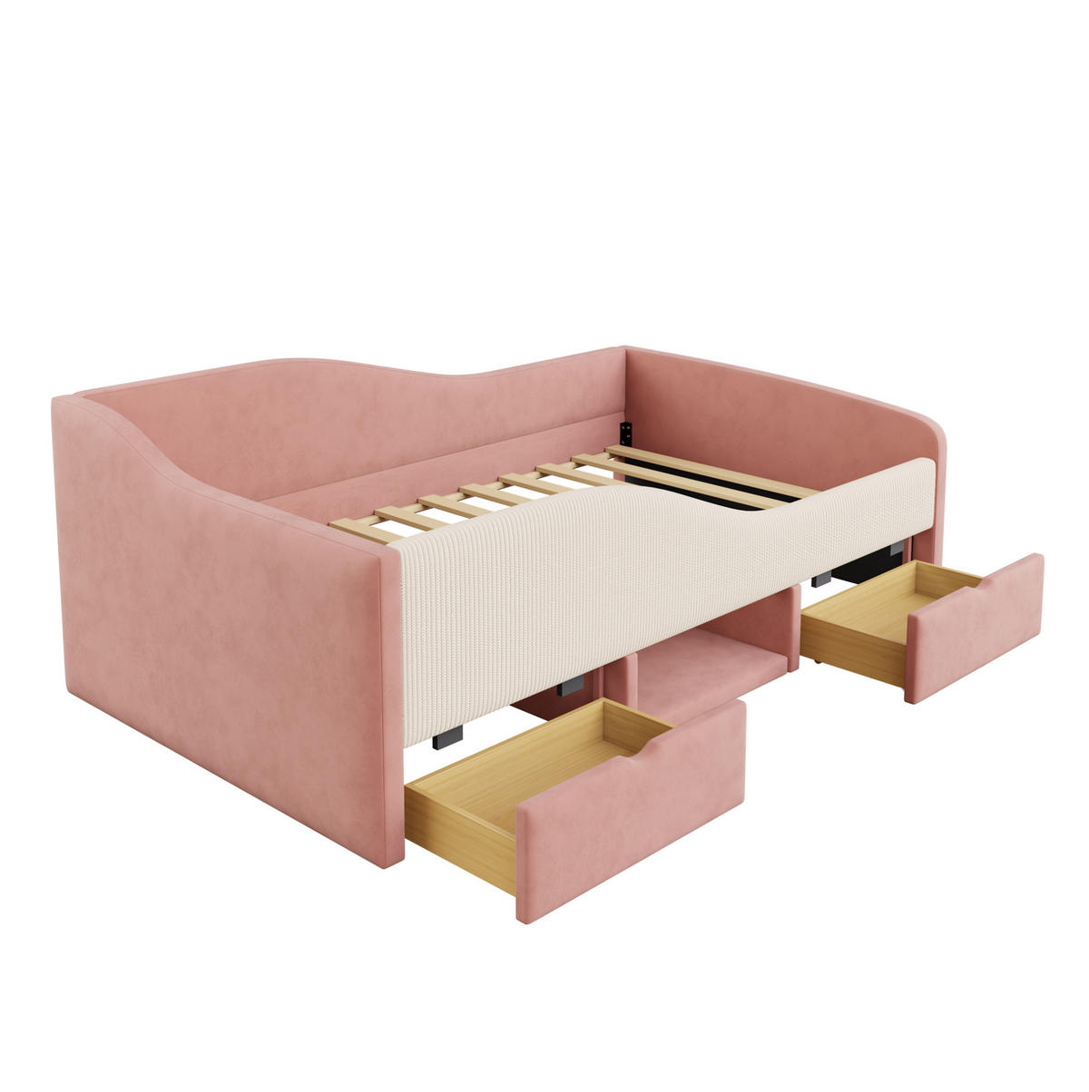 SAMT-POLSTERBETT 90/190 cm mit 2 Schubladen und gepolsterten Schutzgittern - Rosa, Textil (90/190cm) - BEAOK